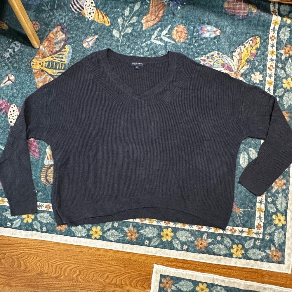 Barefoot Dreams CozyChic Ultra Lite Pointelle Rib V-Neck Pullover Blue Size 3X